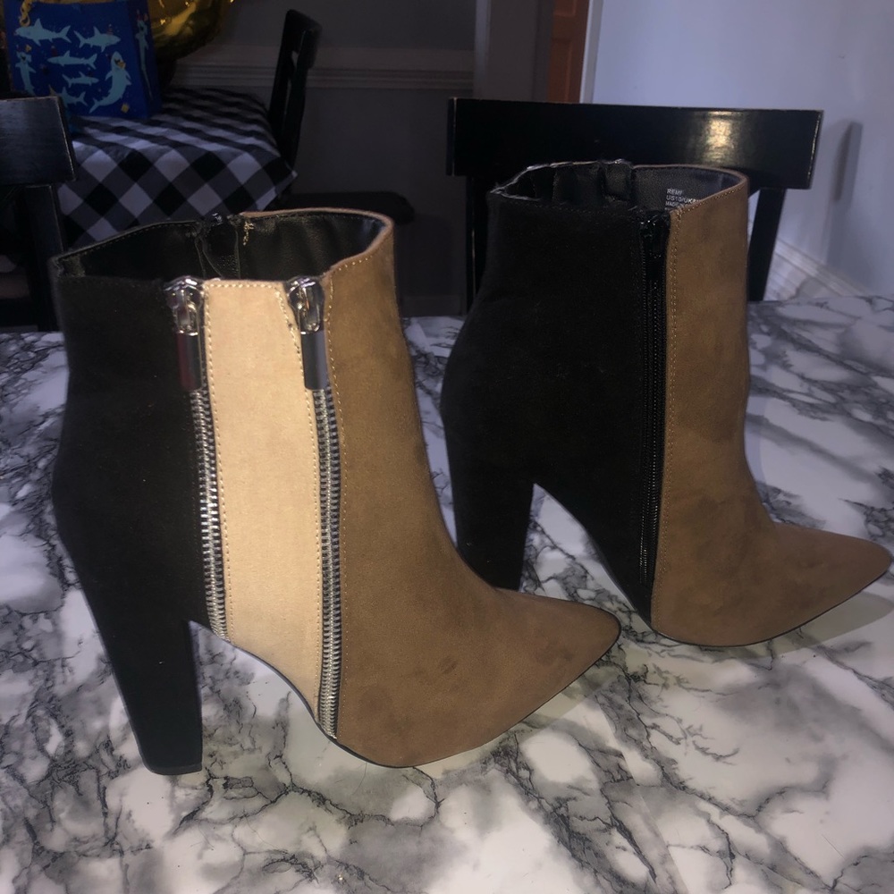 Remi Colorblock Heeled Suede Booties with Zippers, worn one time, size 10